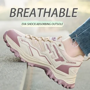 Leiandun Women's Comfortable Microfiber Leather Sports Sneakers Breathable Steel Toe Work Shoes with EVA Outsole Safety Shoes